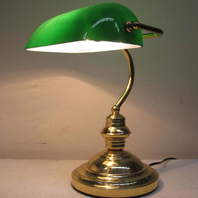 LAMP, Table Lamp - Bankers Lamp Green Glass 